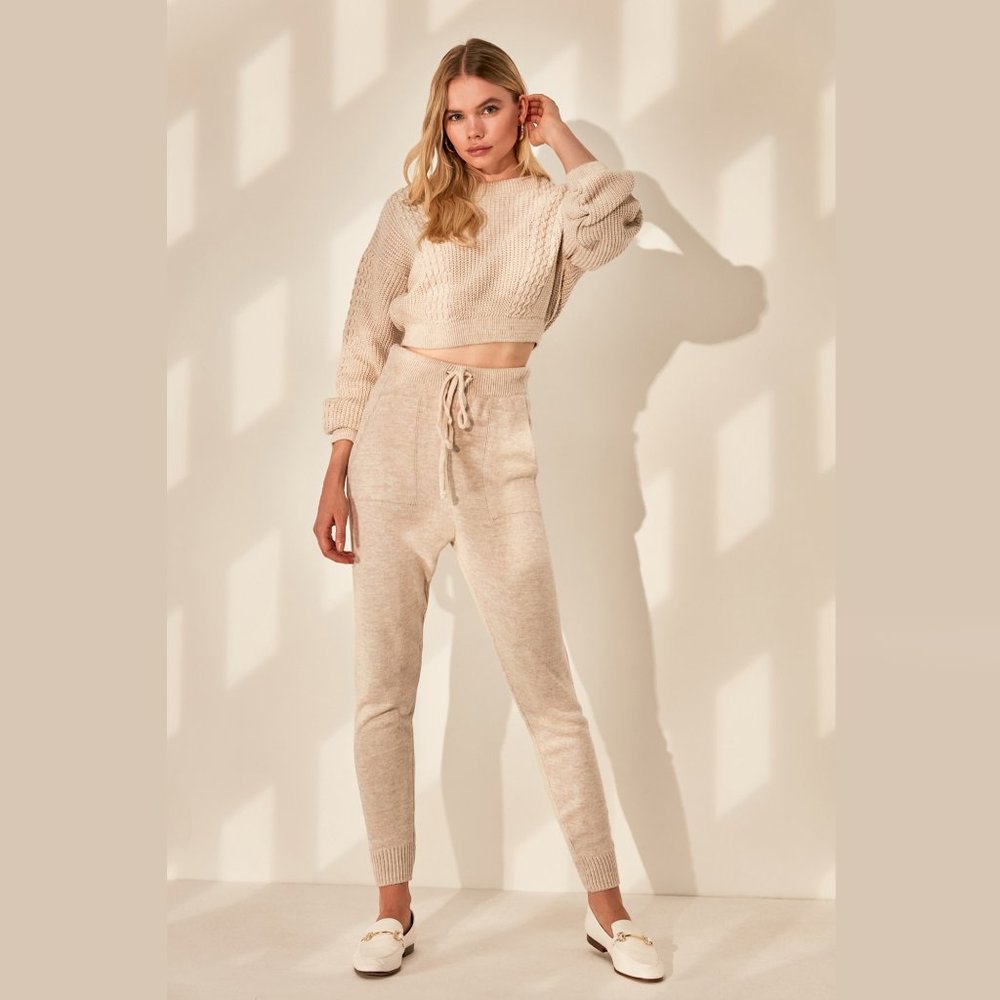 NWT Knitted Beige Cardigan Tank Joggers Set Small - Picture 1 of 6